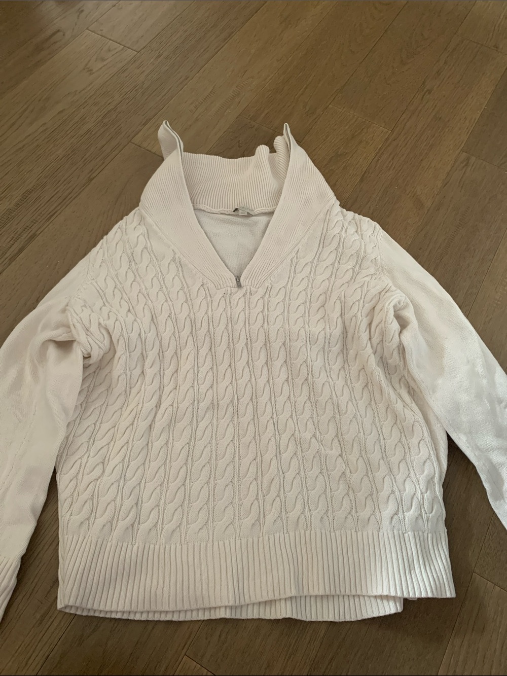Women’s Cream Cable-Knit Shawl Collar Sweater